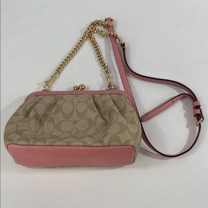 Coach Pink and Tan Crossbody Bag with Gold Chain